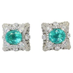 Earrings in White Gold with 2 blue/green Paraiba Tourmalines and Diamonds