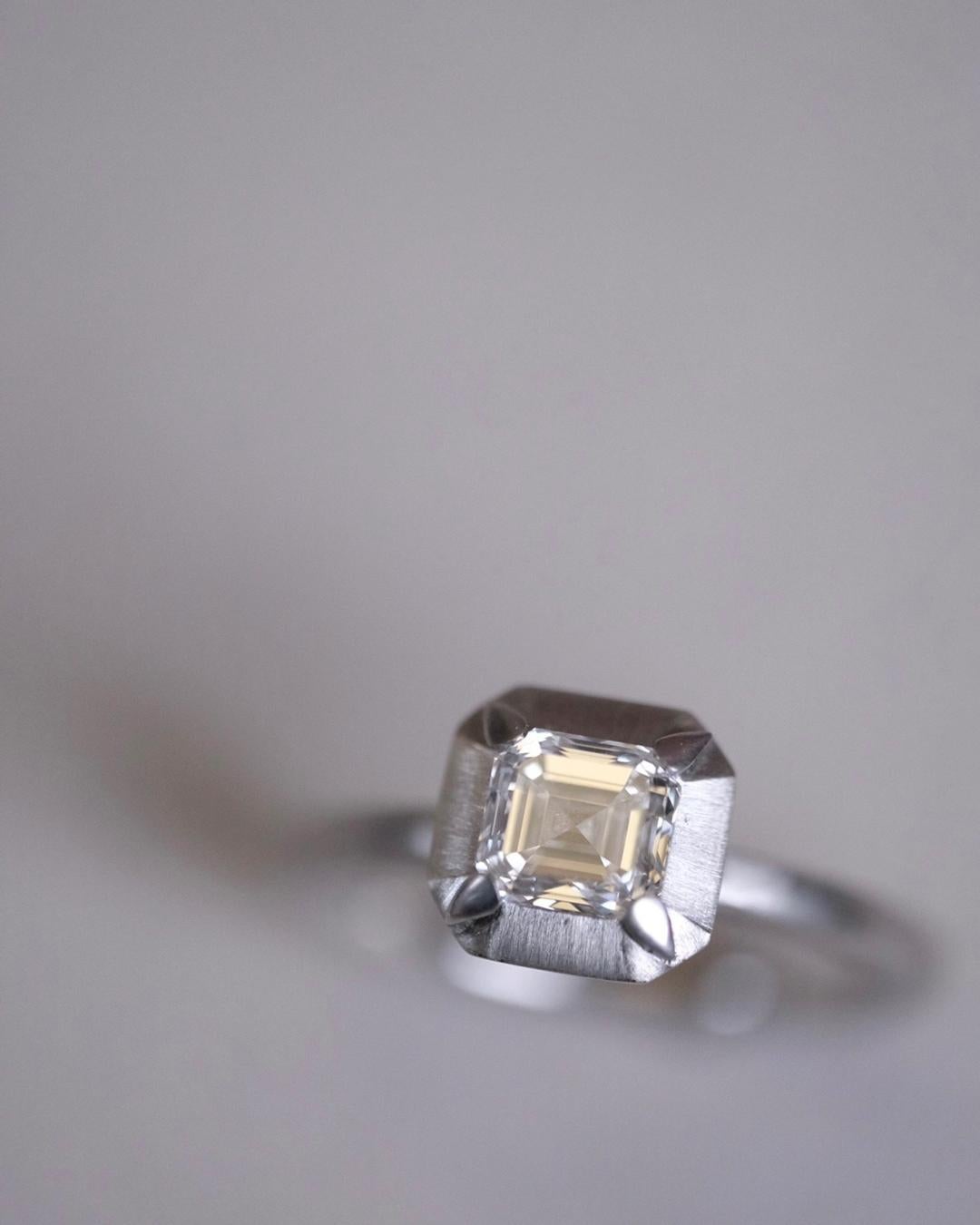 Contemporary LEYSER 950 Platinum Asscher Cut Diamond GIA G VVS2 Ring For Sale
