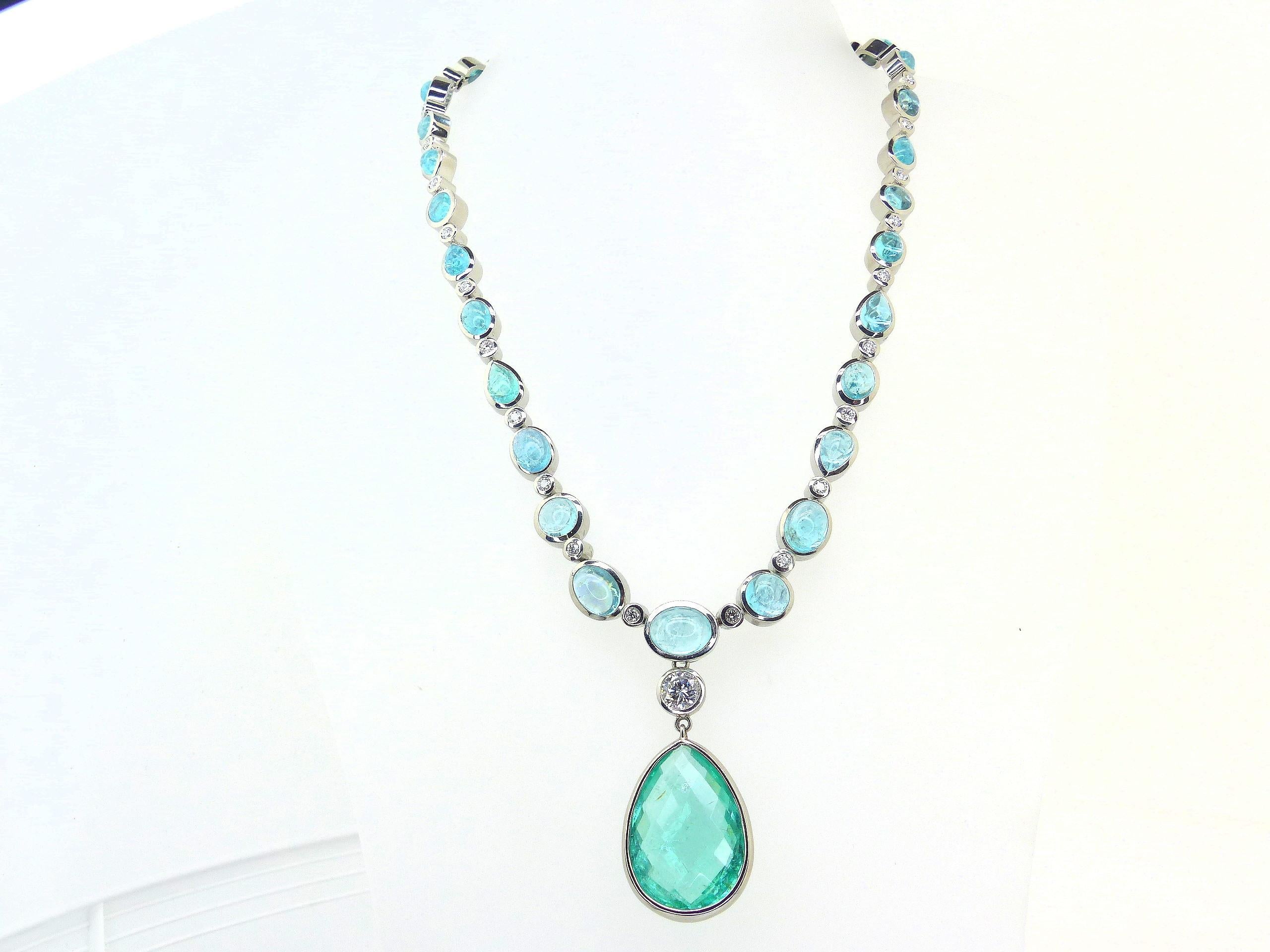 Necklace in Platinum with 29 Paraiba Tourmaline Cabouchons and 46 Diamonds 1