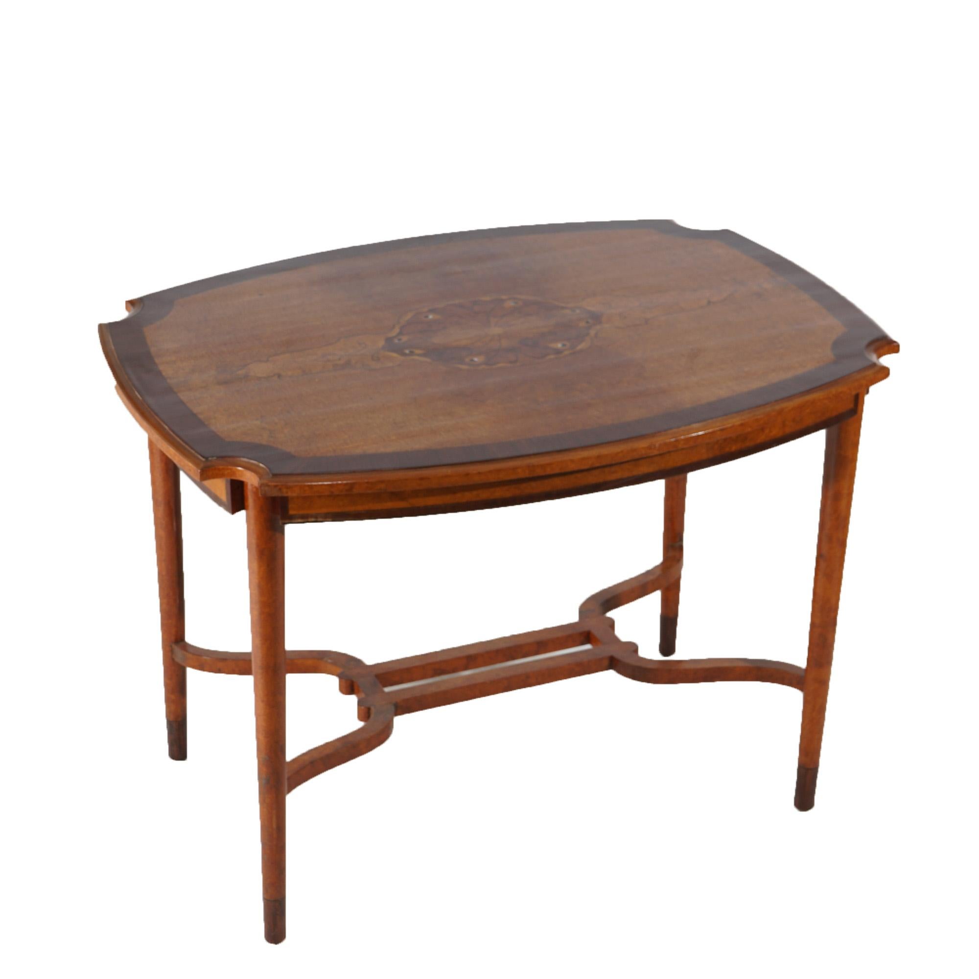 Leytens Frères Art Nouveau Table centrale en marqueterie de palissandre, satin et loupe v1900 en vente 6