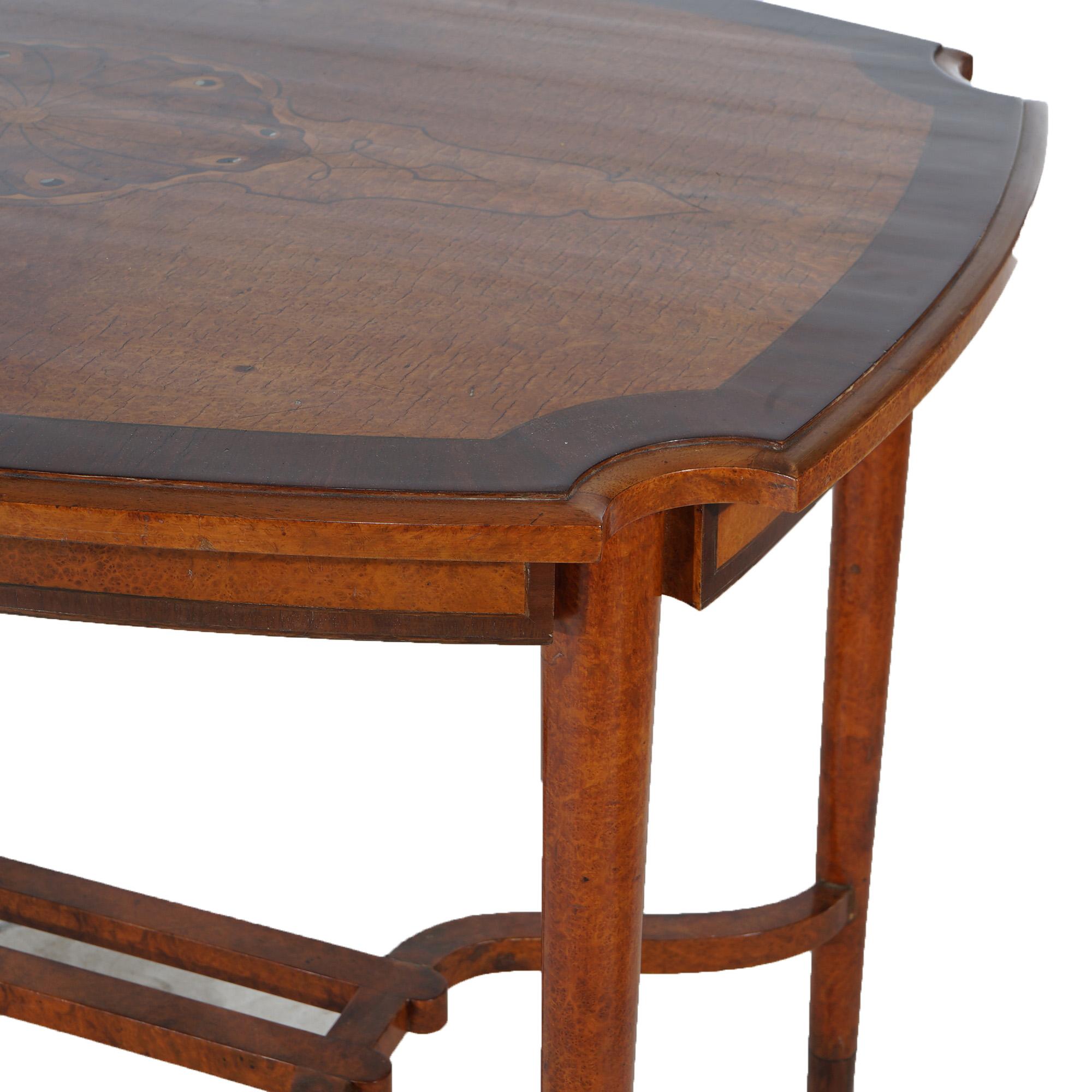20ième siècle Leytens Frères Art Nouveau Table centrale en marqueterie de palissandre, satin et loupe v1900 en vente