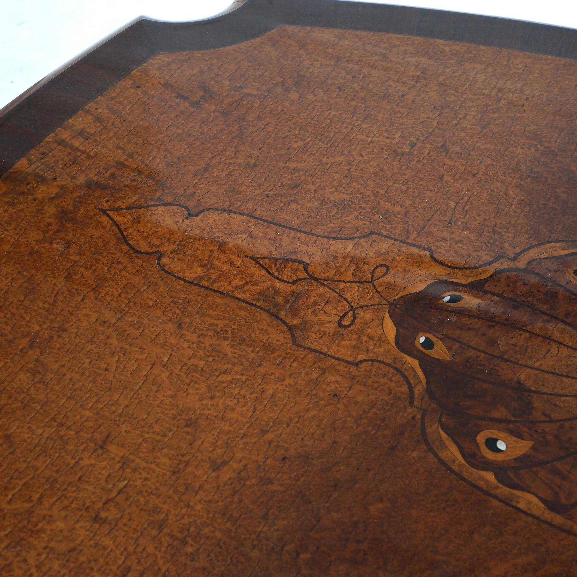 Bois de rose Leytens Frères Art Nouveau Table centrale en marqueterie de palissandre, satin et loupe v1900 en vente