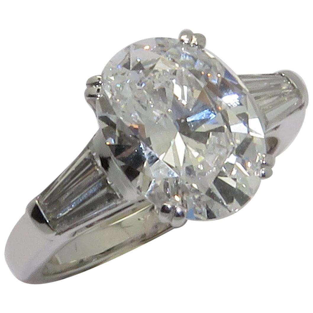 LFG Certified 3.08 Carat D Color Oval Diamond Solitaire Ring