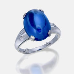 LFG Certified 7.65 Ct. Sri Lanka Intense Blue Oval Cut Sapphire Ring in 18K W/G