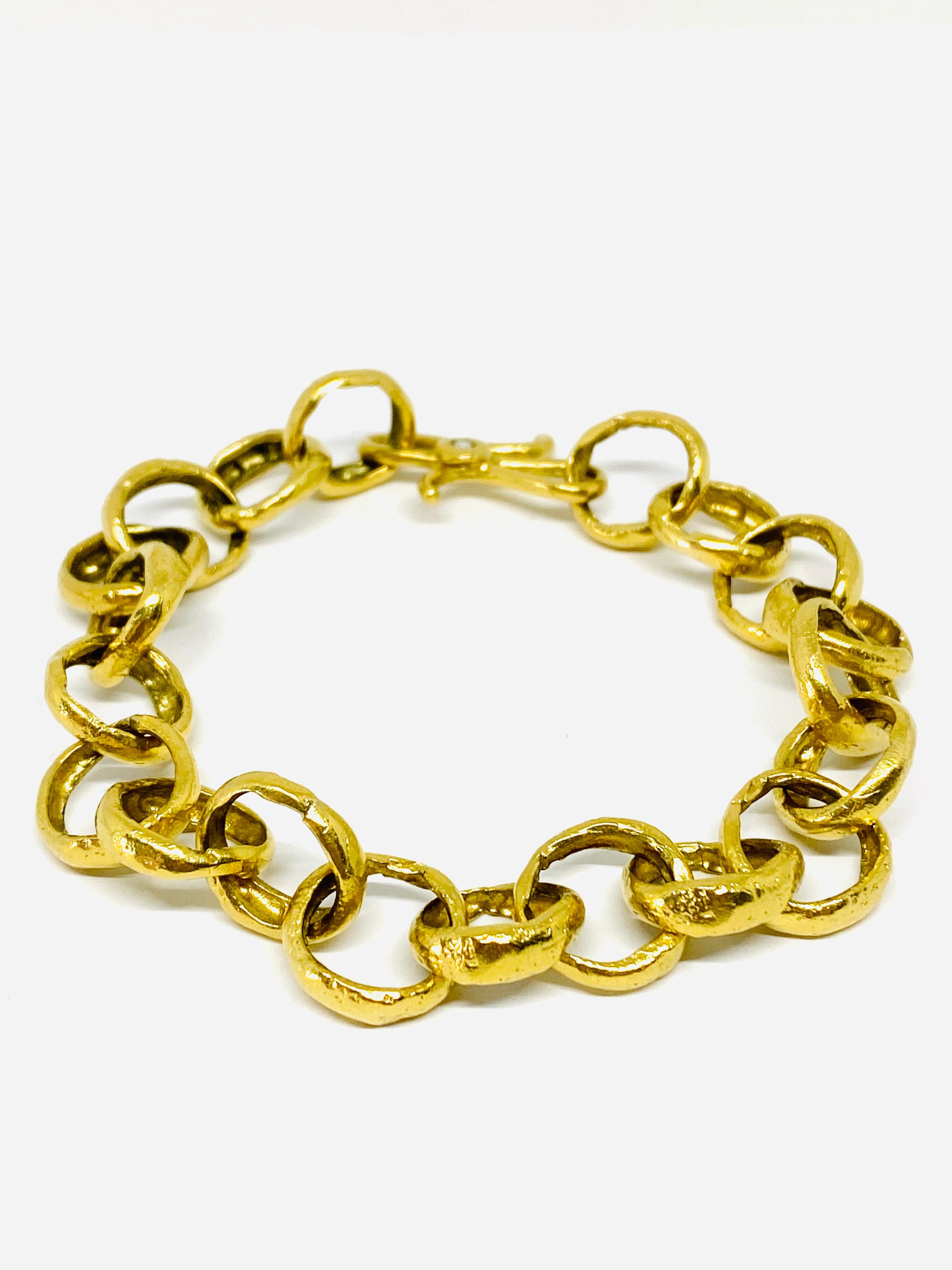 Modern LFrank 18k Hammered Yellow Gold and Diamond Link Bracelet 