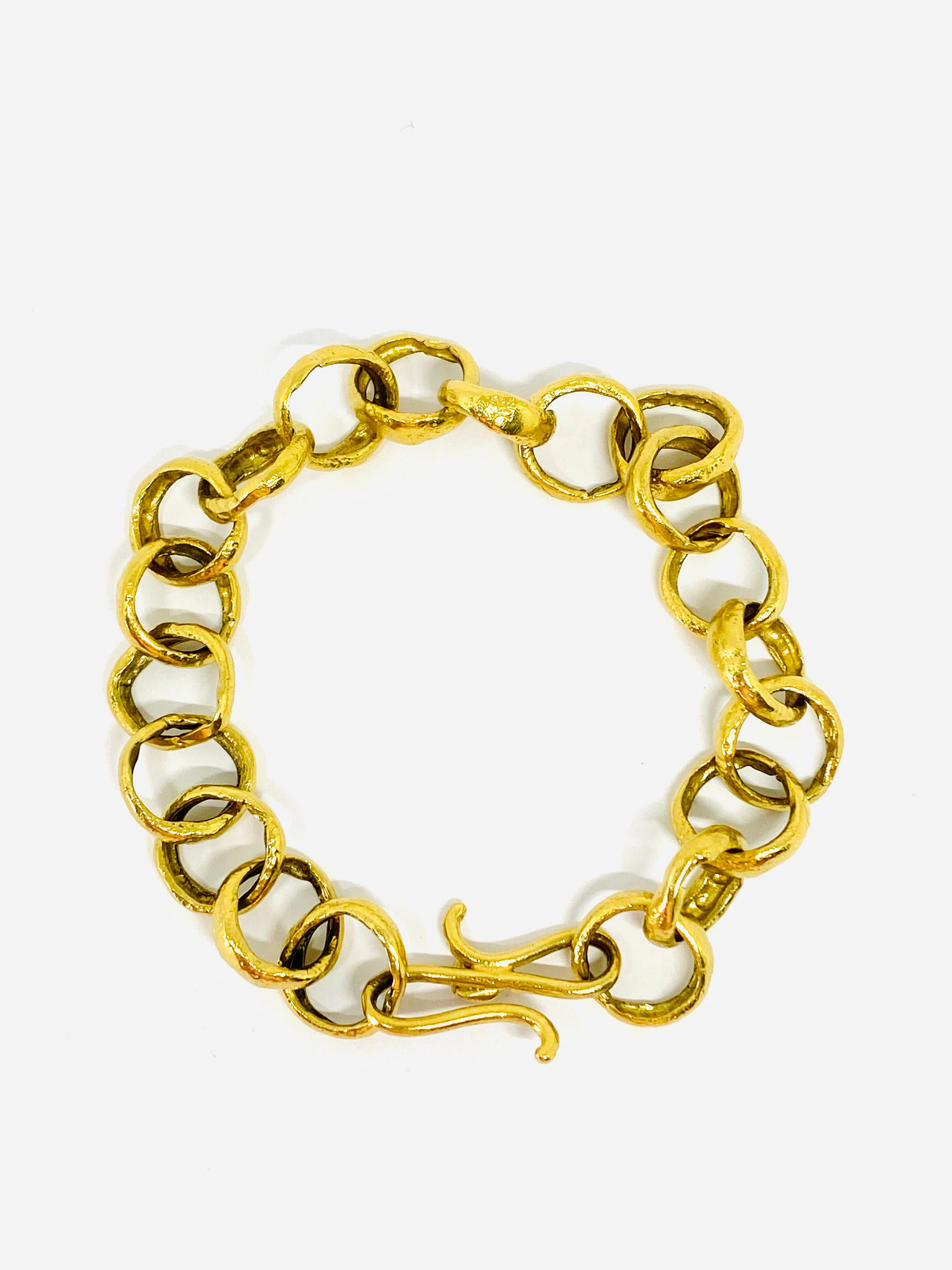 Women's or Men's LFrank 18k Hammered Yellow Gold and Diamond Link Bracelet 