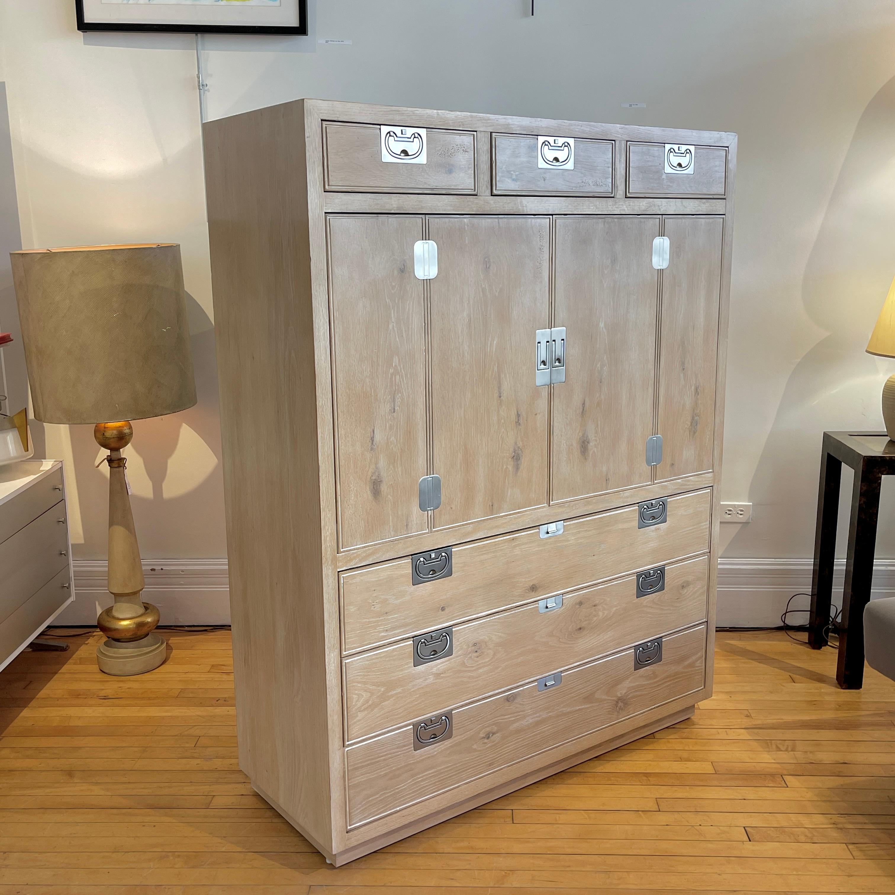 Lg Bleached Cerused Oak Cabinet Dresser W Nickel Hardware -Henredon 2- Available 6