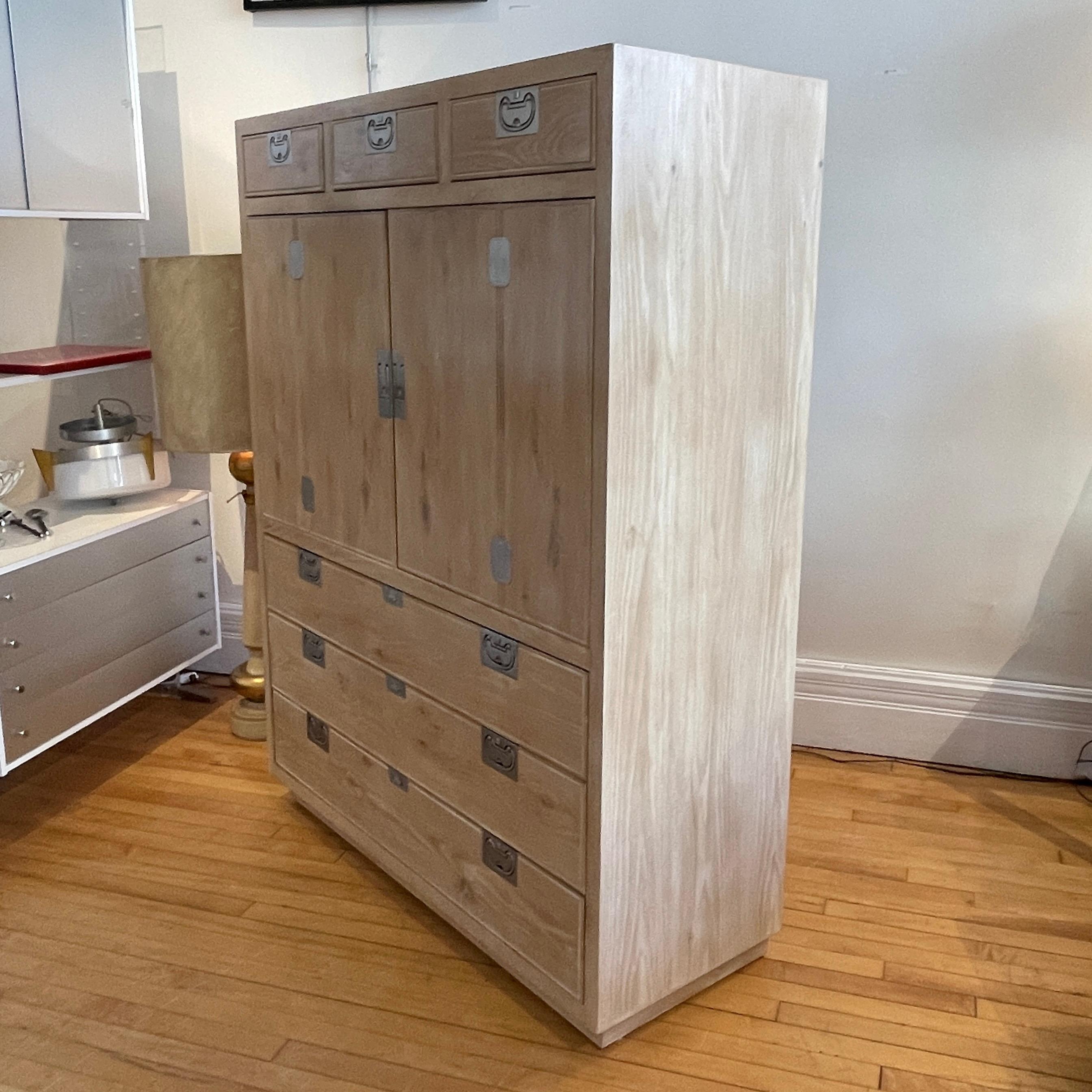 Lg Bleached Cerused Oak Cabinet Dresser W Nickel Hardware -Henredon 2- Available 8