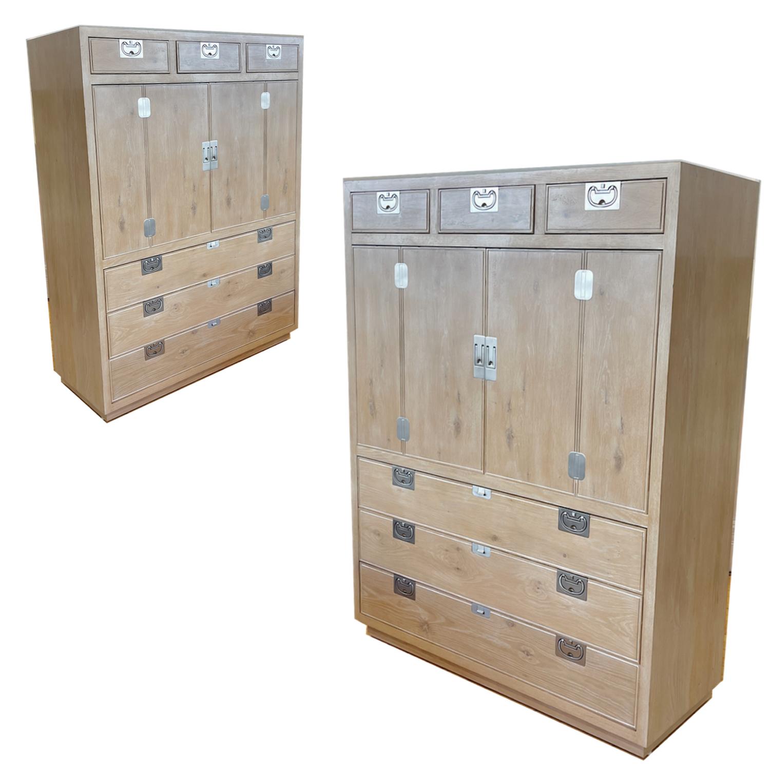 Campaign Lg Bleached Cerused Oak Cabinet Dresser W Nickel Hardware -Henredon 2- Available