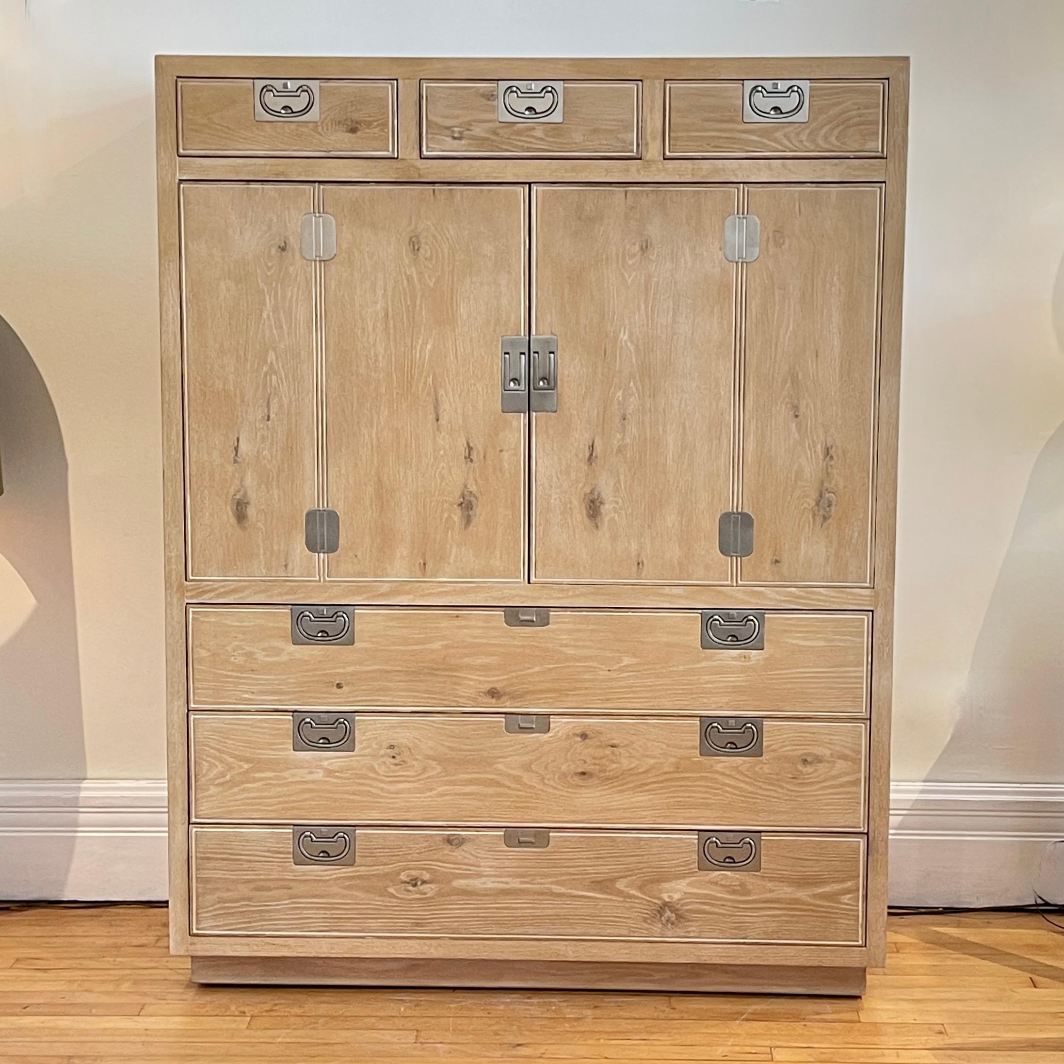 American Lg Bleached Cerused Oak Cabinet Dresser W Nickel Hardware -Henredon 2- Available