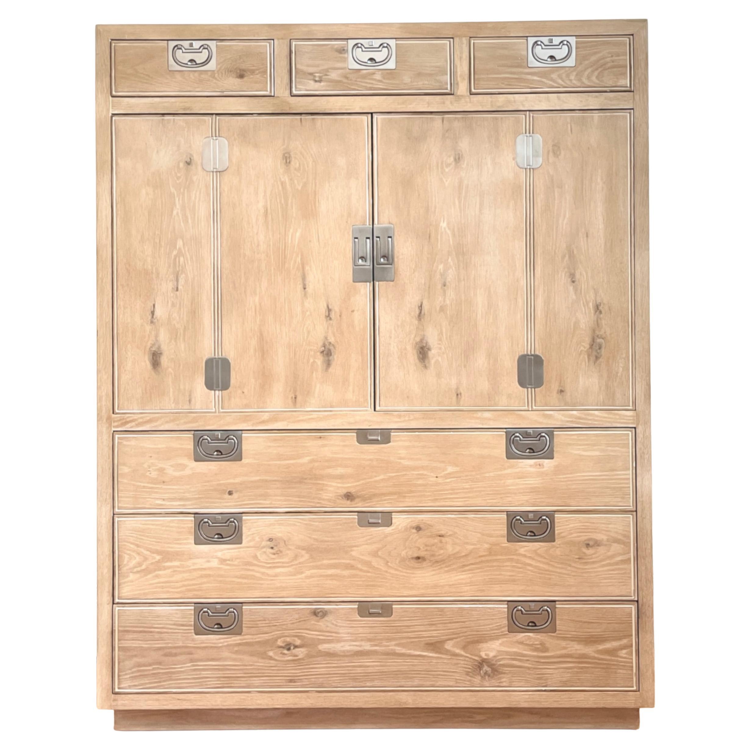 Lg Bleached Cerused Oak Cabinet Dresser W Nickel Hardware -Henredon 2- Available