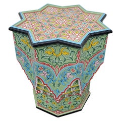LG Ceuta 3 Painted and Carved Moroccan Star Table, Multi-Color