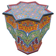 LG Ceuta 4 Painted and Carved Moroccan Star Table, Multi-Color