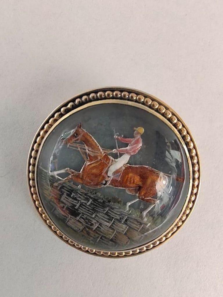 Very Finely Made Pin Brooch With A Beautiful Horse Jockey Scene That Stands Out And Shows Depth. It Is Made Of 14K Gold The Pin Works Properly