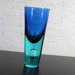 Lg Murano Blue Turquoise Sommerso Bubble Vase Style Antonio da Ros for Cenedese