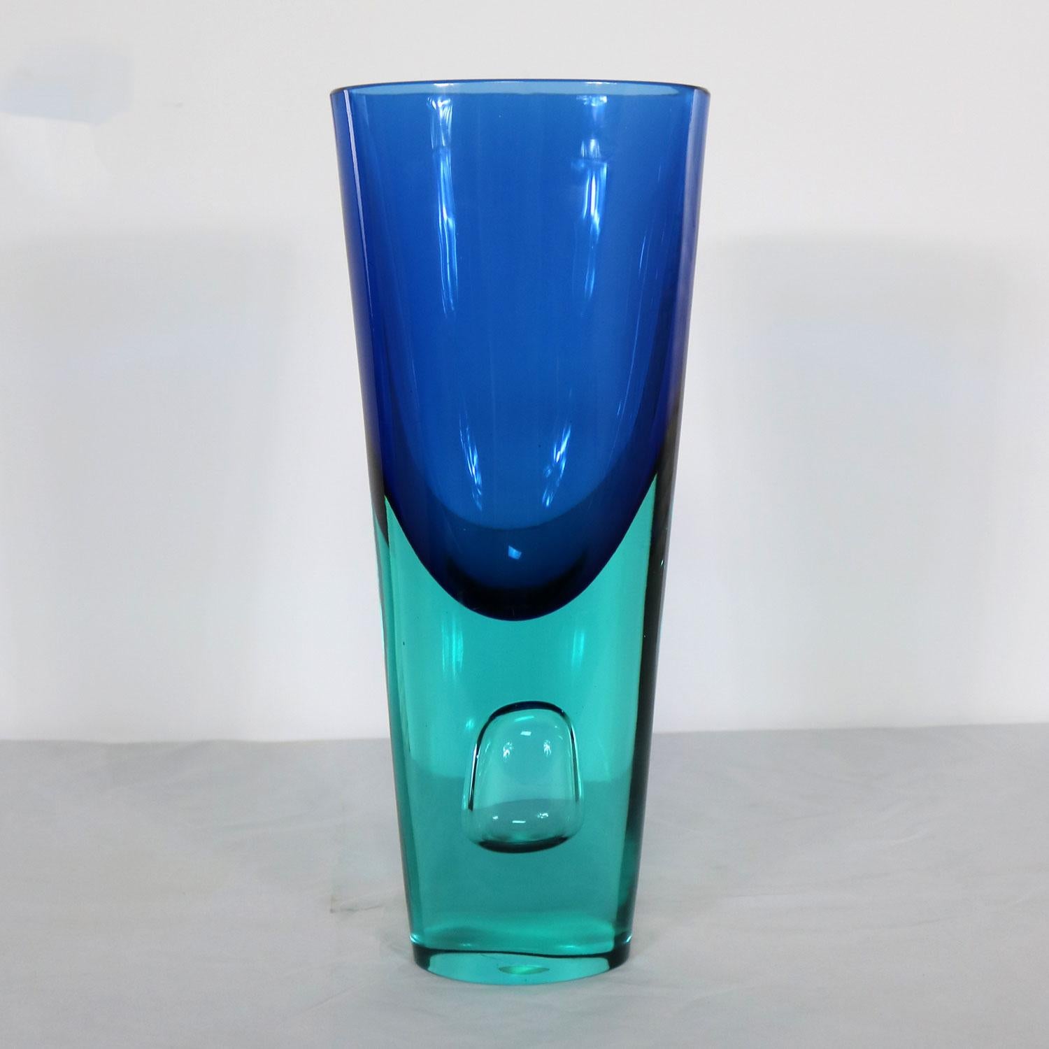 Mid-Century Modern Lg Murano Blue Turquoise Sommerso Bubble Vase Style Antonio da Ros for Cenedese