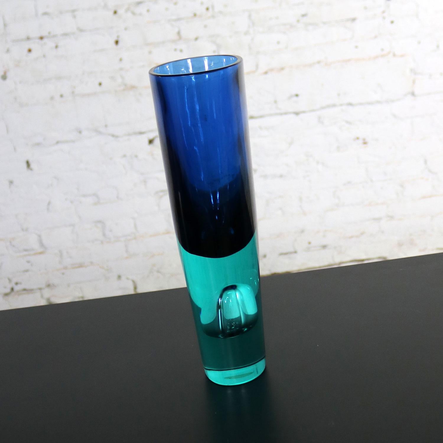 20th Century Lg Murano Blue Turquoise Sommerso Bubble Vase Style Antonio da Ros for Cenedese