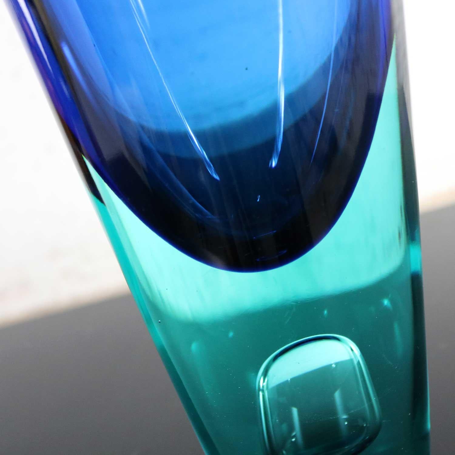 Lg Murano Blue Turquoise Sommerso Bubble Vase Style Antonio da Ros for Cenedese 1