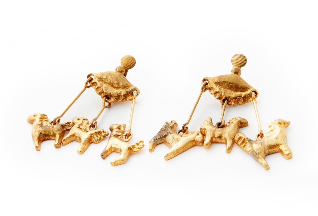 LG Treasures 1945 Line Vautrin Carousel Gilt Bronze Earrings In New Condition For Sale In London, GB