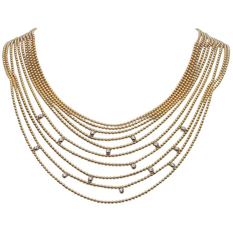 LG Treasures Cartier Diamond-Set Gold Draperie Necklace For Sale at 1stDibs