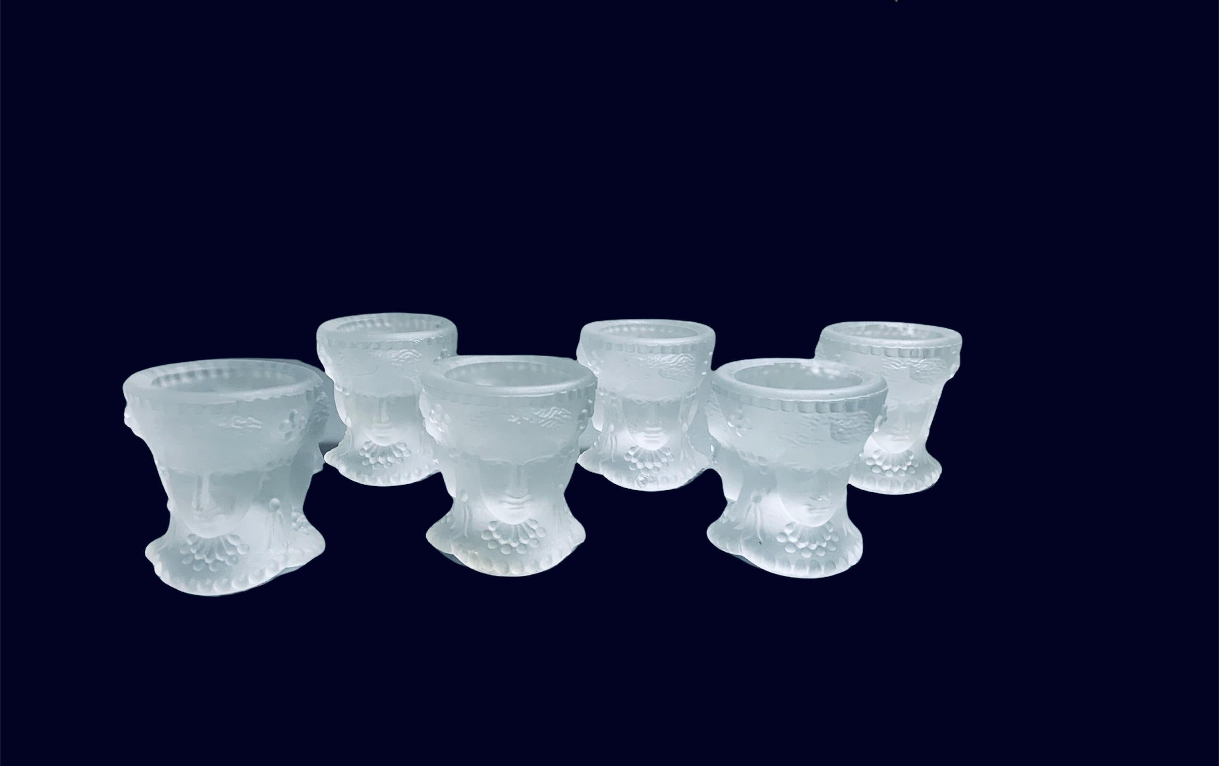 American L.G. Wright Glass Co. Set Of Frosted Glass Three Faces Salt Cellars For Sale