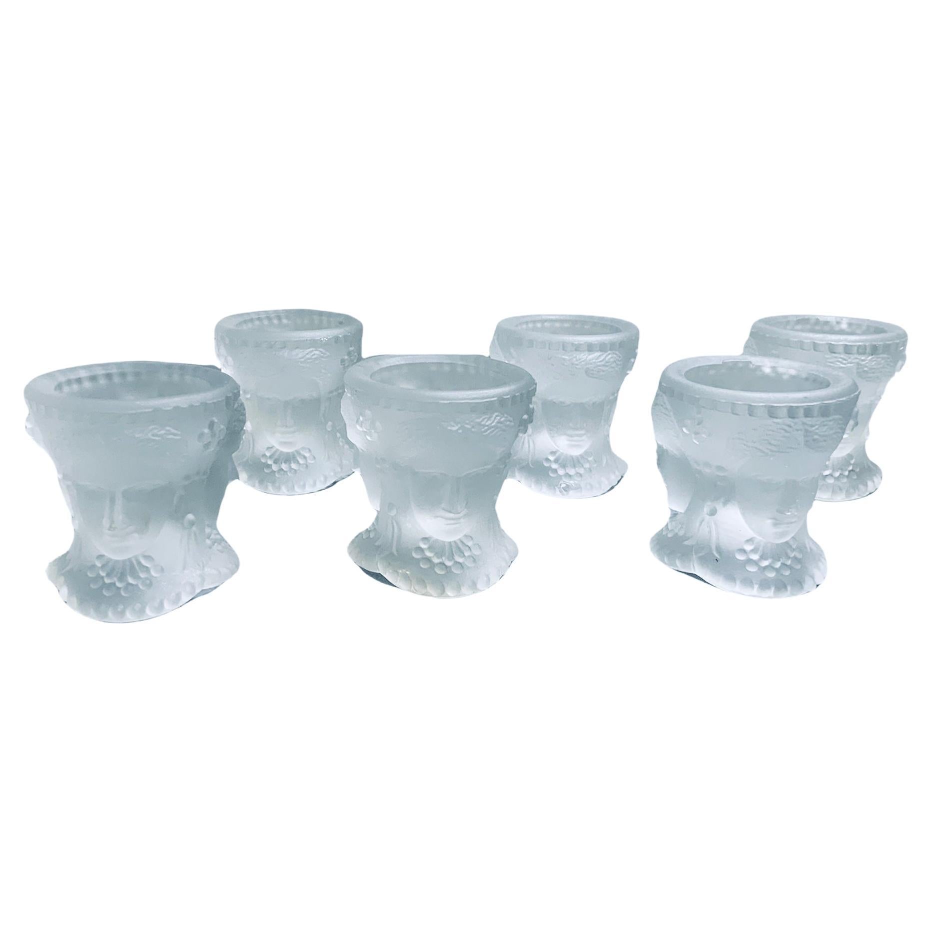 L.G. Wright Glass Co. Set Of Frosted Glass Three Faces Salt Cellars