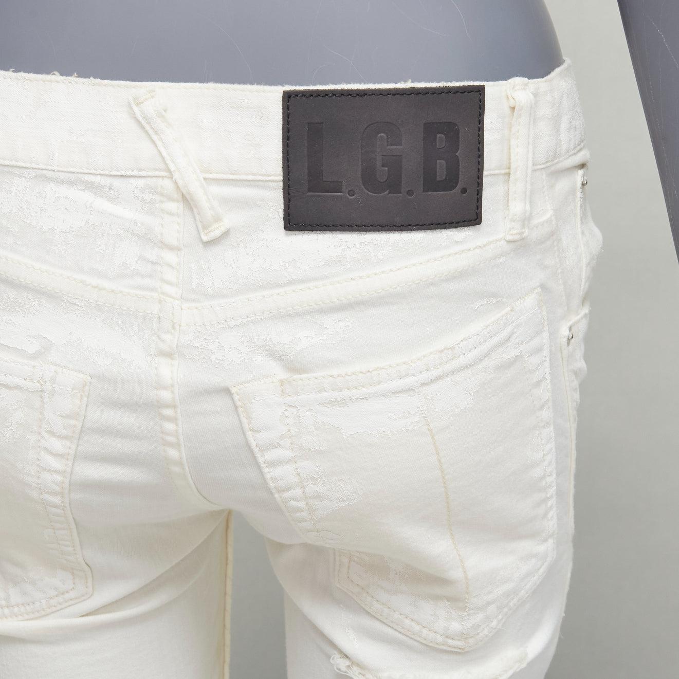 LGB white distressed painted topstitch zip detail black tag jeans 28
