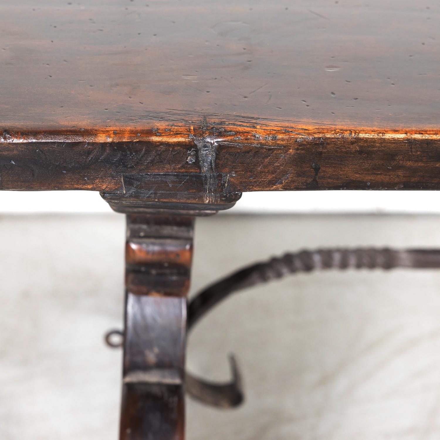 Lge 19th Century Spanish Baroque Style Trestle Dining Table with Iron Stretcher For Sale 7