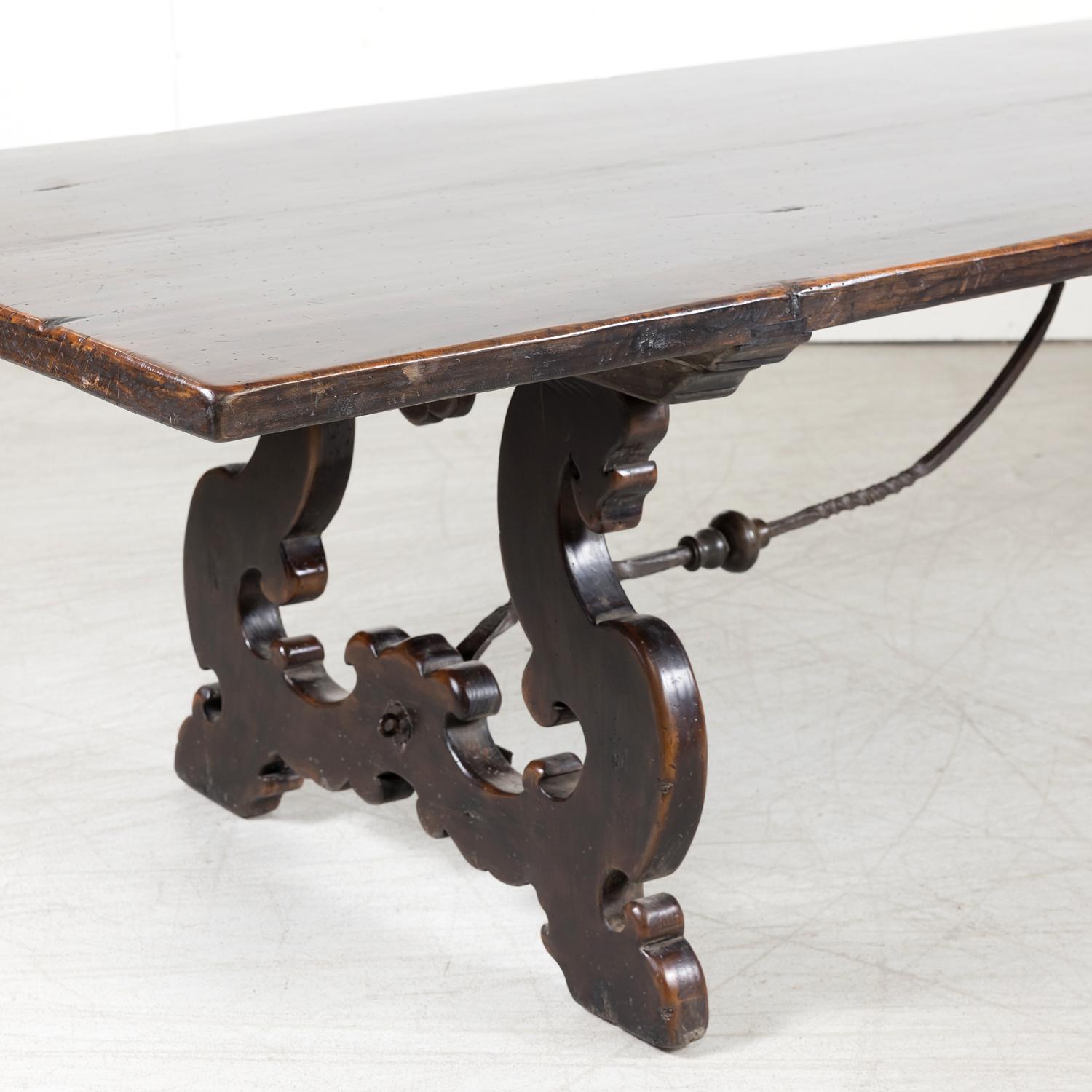 Lge 19th Century Spanish Baroque Style Trestle Dining Table with Iron Stretcher For Sale 8