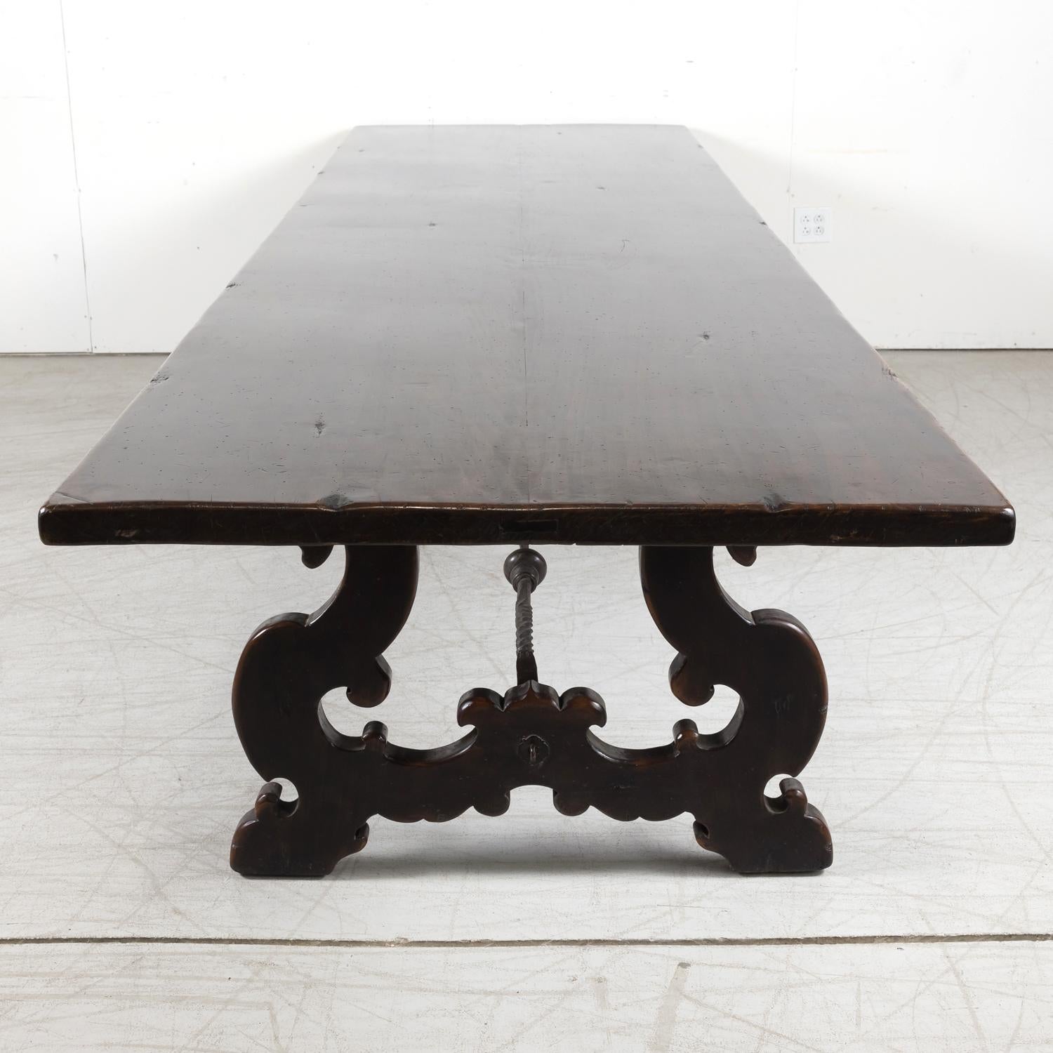 Lge 19th Century Spanish Baroque Style Trestle Dining Table with Iron Stretcher For Sale 9