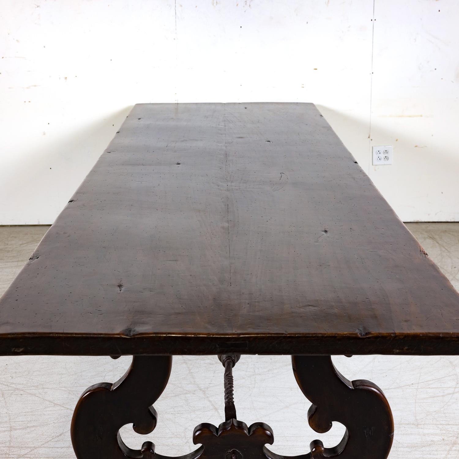 Lge 19th Century Spanish Baroque Style Trestle Dining Table with Iron Stretcher For Sale 10