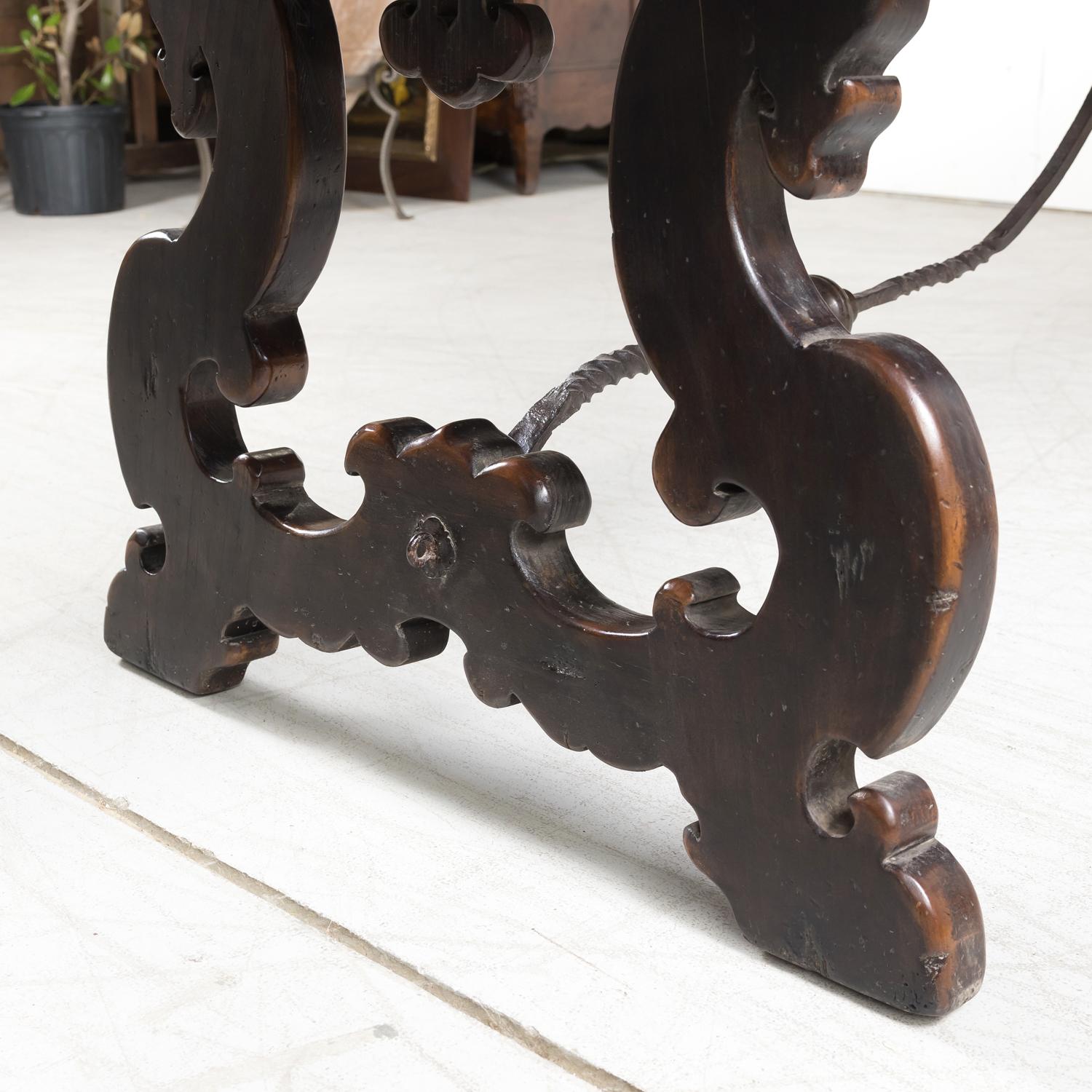 Lge 19th Century Spanish Baroque Style Trestle Dining Table with Iron Stretcher For Sale 12