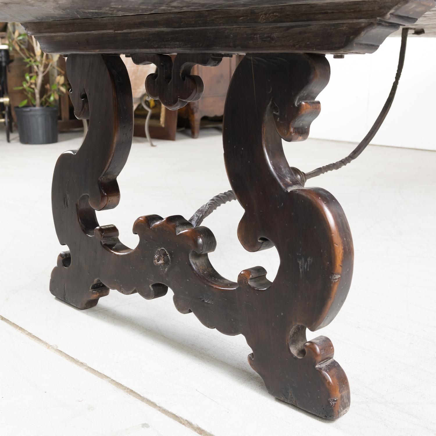 Lge 19th Century Spanish Baroque Style Trestle Dining Table with Iron Stretcher For Sale 13