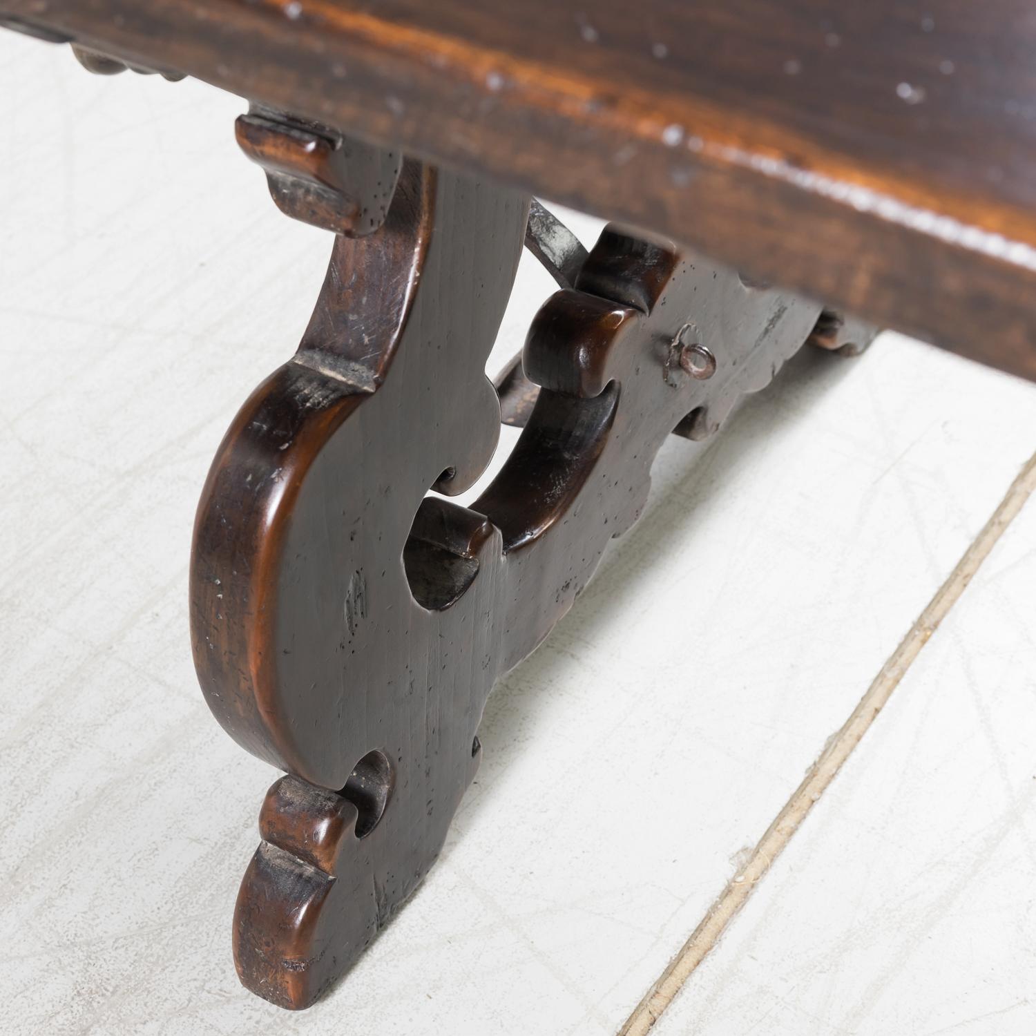 Lge 19th Century Spanish Baroque Style Trestle Dining Table with Iron Stretcher For Sale 16