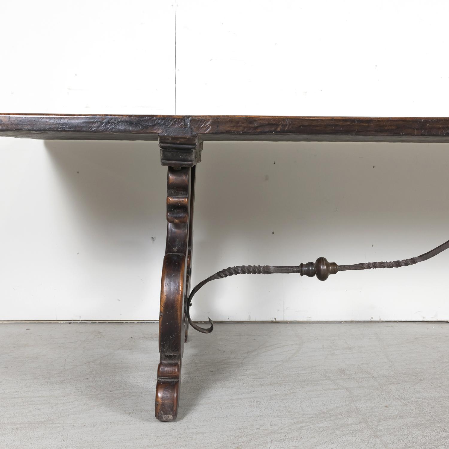 Late 19th Century Lge 19th Century Spanish Baroque Style Trestle Dining Table with Iron Stretcher For Sale