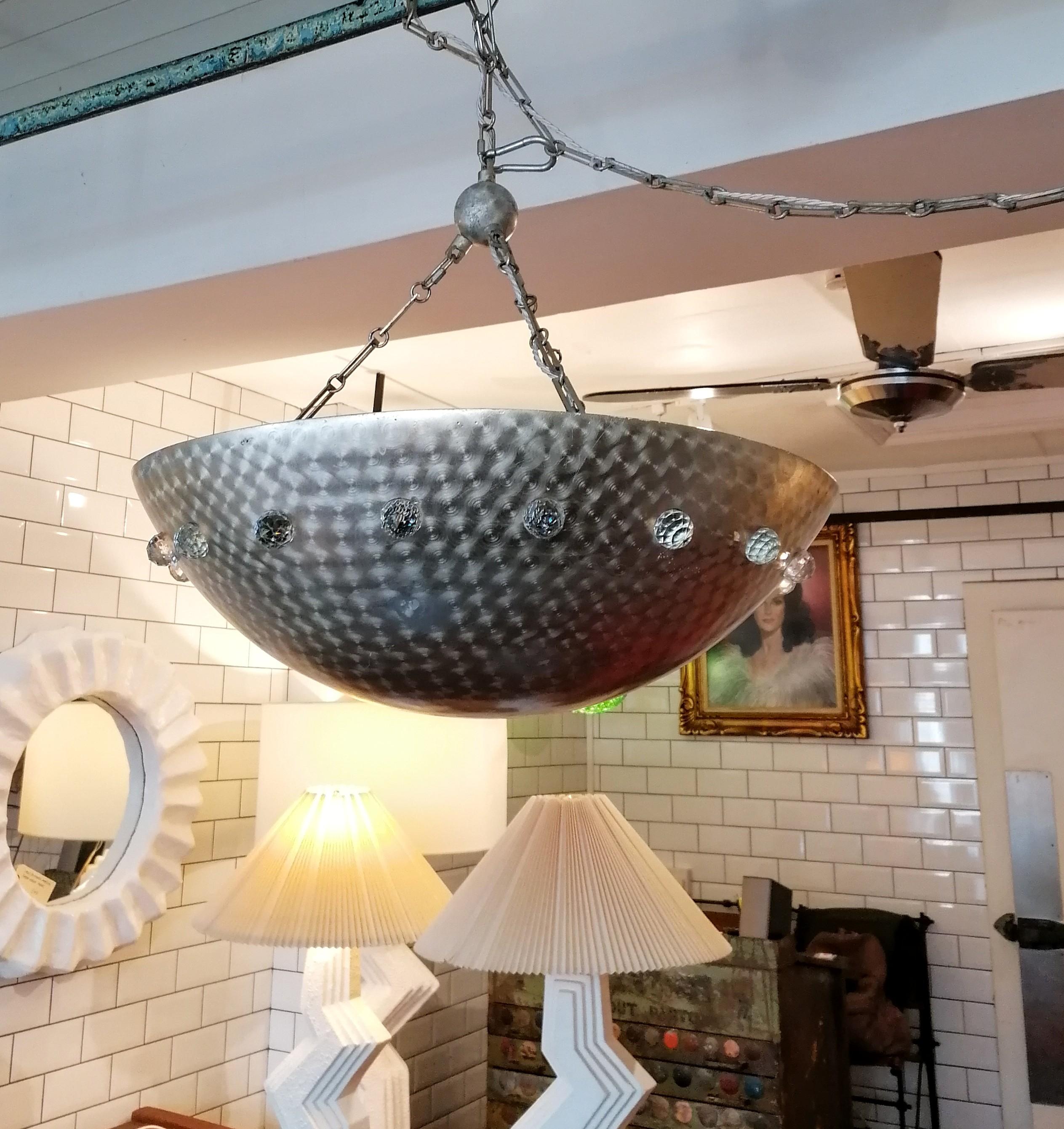 Lge postmodern aluminium & crystal pendant light attr Rupert Nikoll for Stejnar For Sale 3
