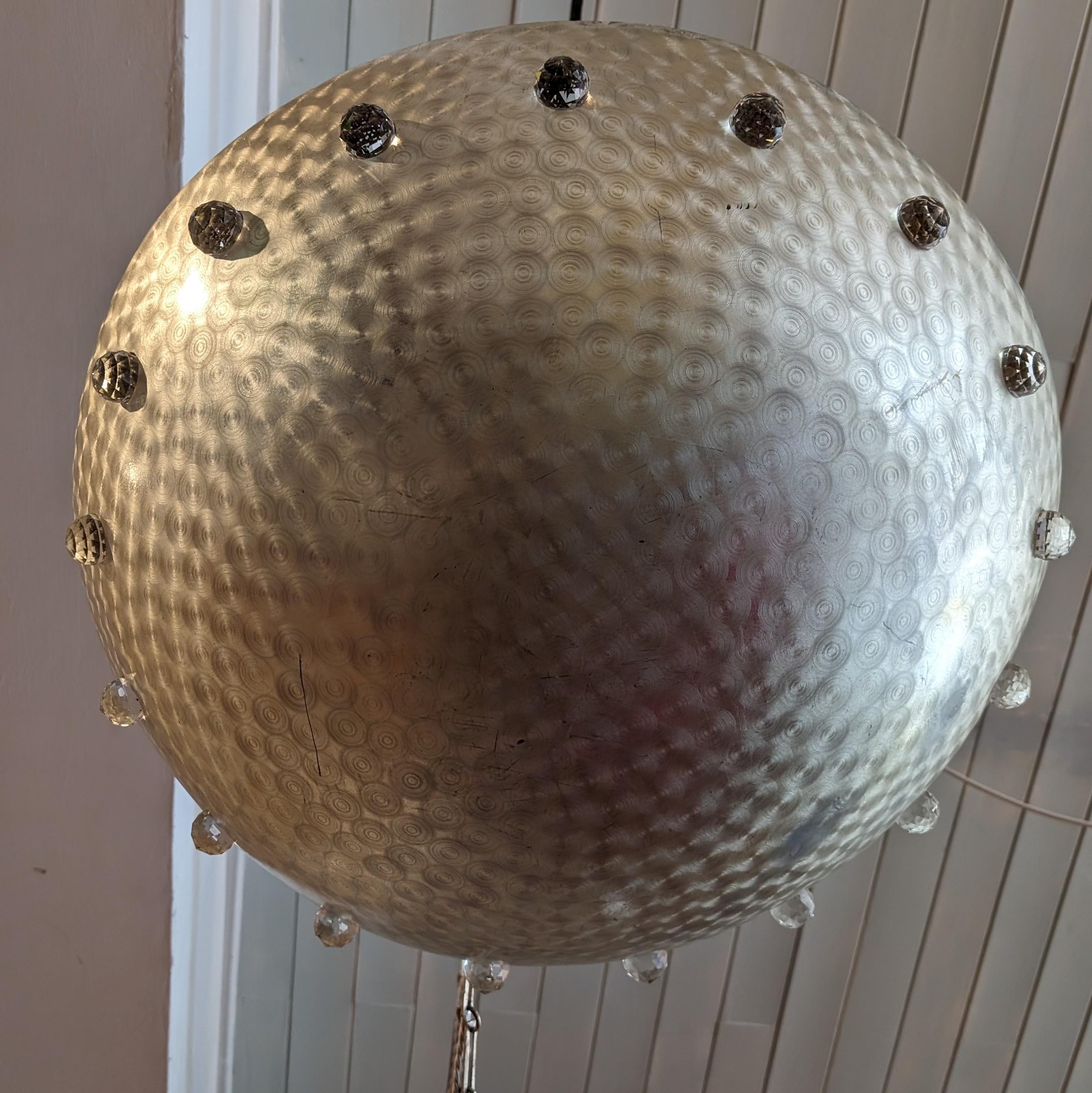Lge postmodern aluminium & crystal pendant light attr Rupert Nikoll for Stejnar For Sale 4