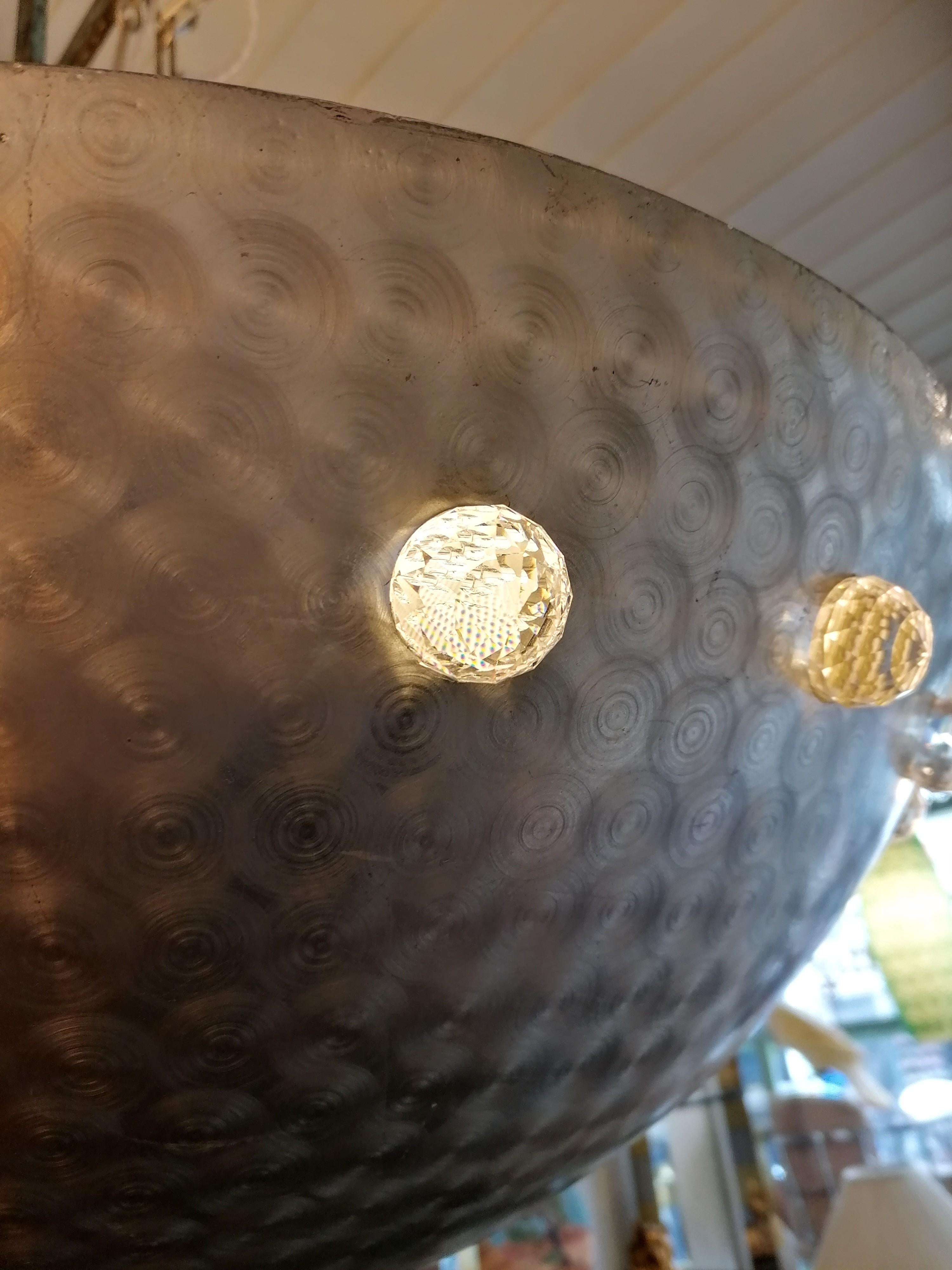Lge postmodern aluminium & crystal pendant light attr Rupert Nikoll for Stejnar For Sale 9