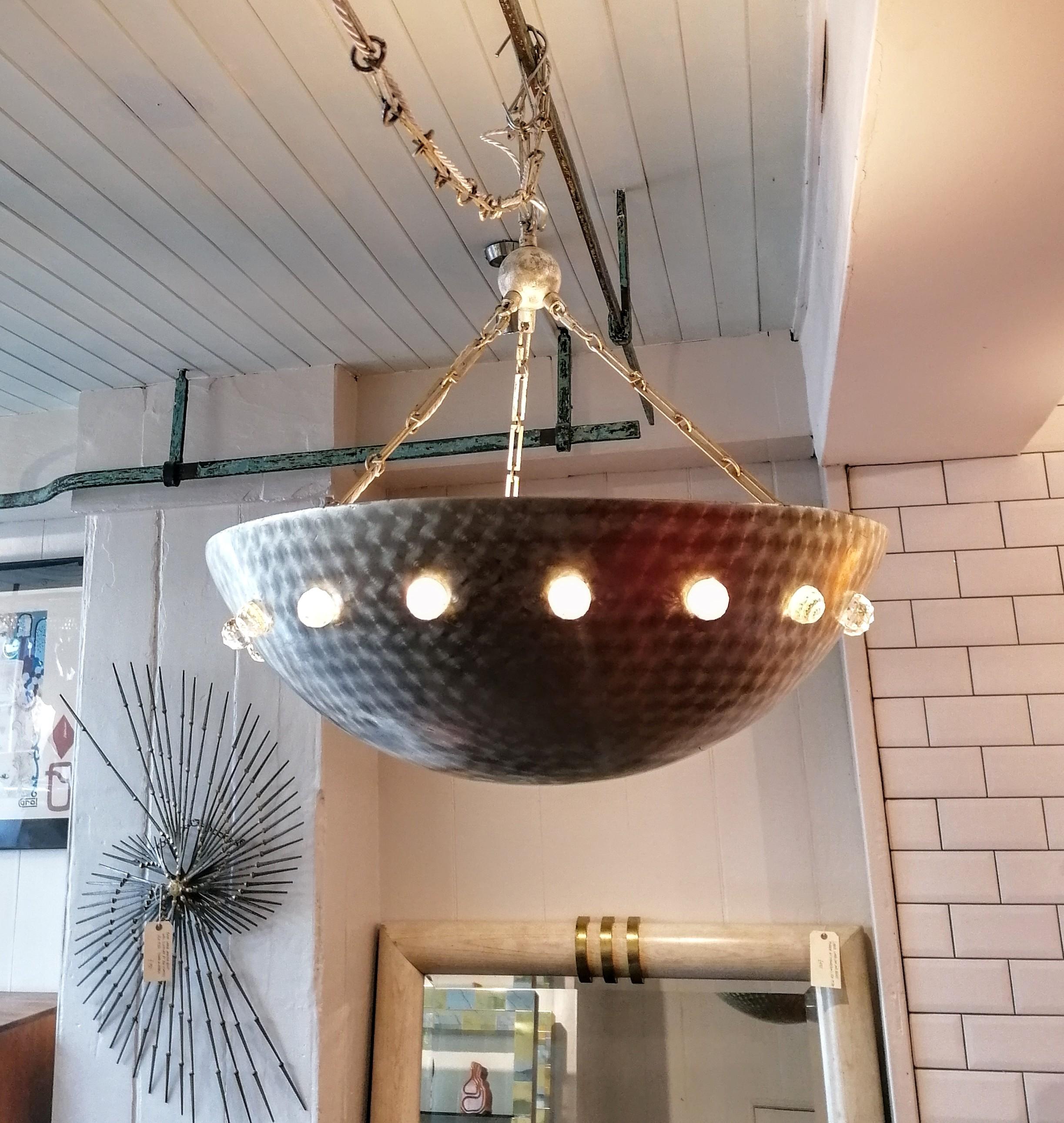 Lge postmodern aluminium & crystal pendant light attr Rupert Nikoll for Stejnar In Good Condition For Sale In Hastings, GB