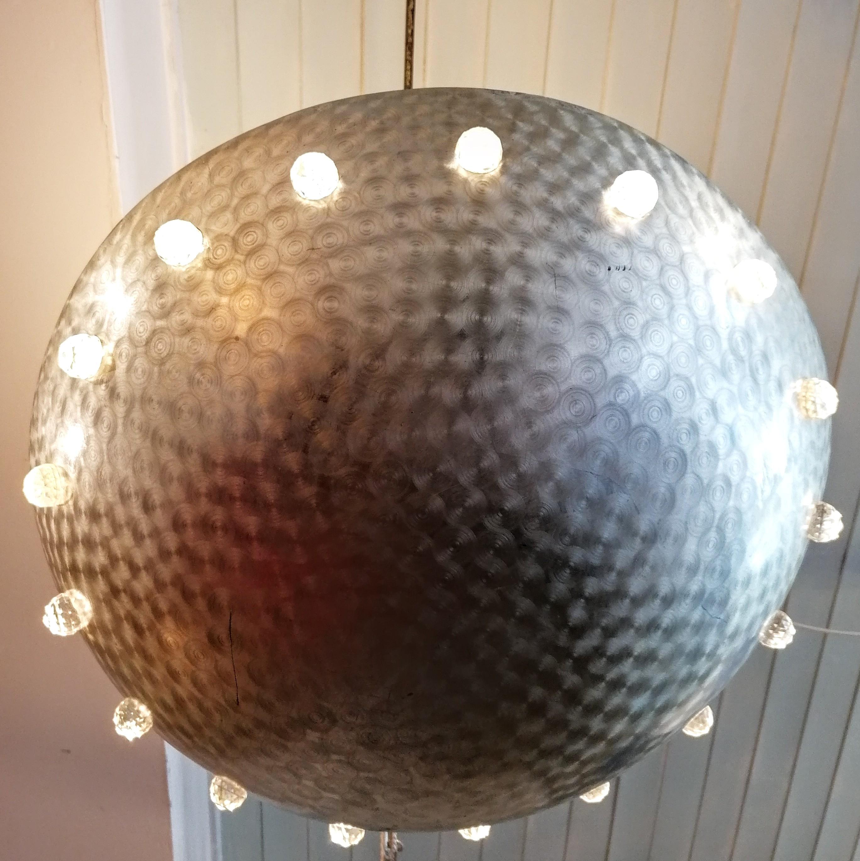20th Century Lge postmodern aluminium & crystal pendant light attr Rupert Nikoll for Stejnar For Sale