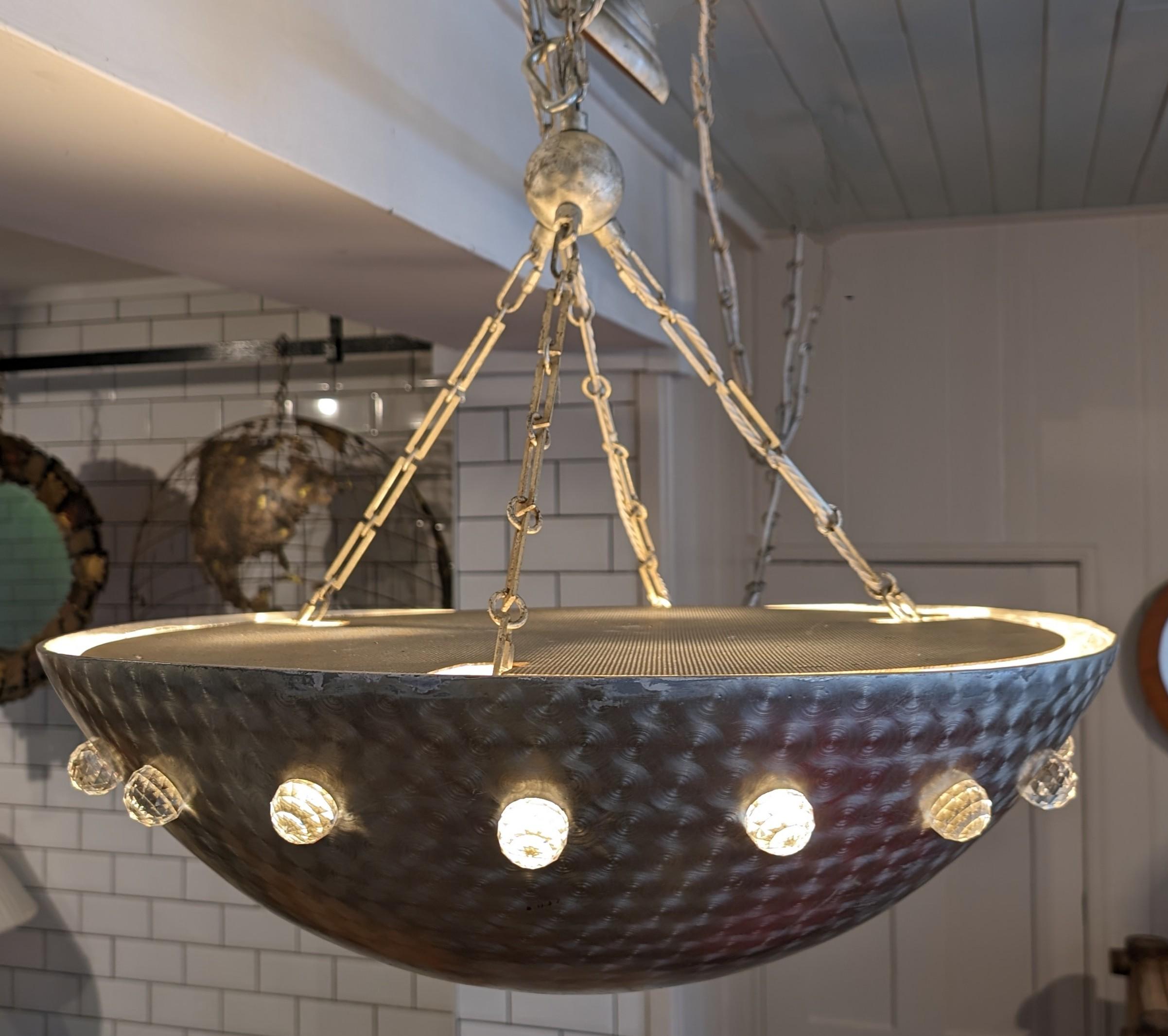 Lge postmodern aluminium & crystal pendant light attr Rupert Nikoll for Stejnar For Sale 1