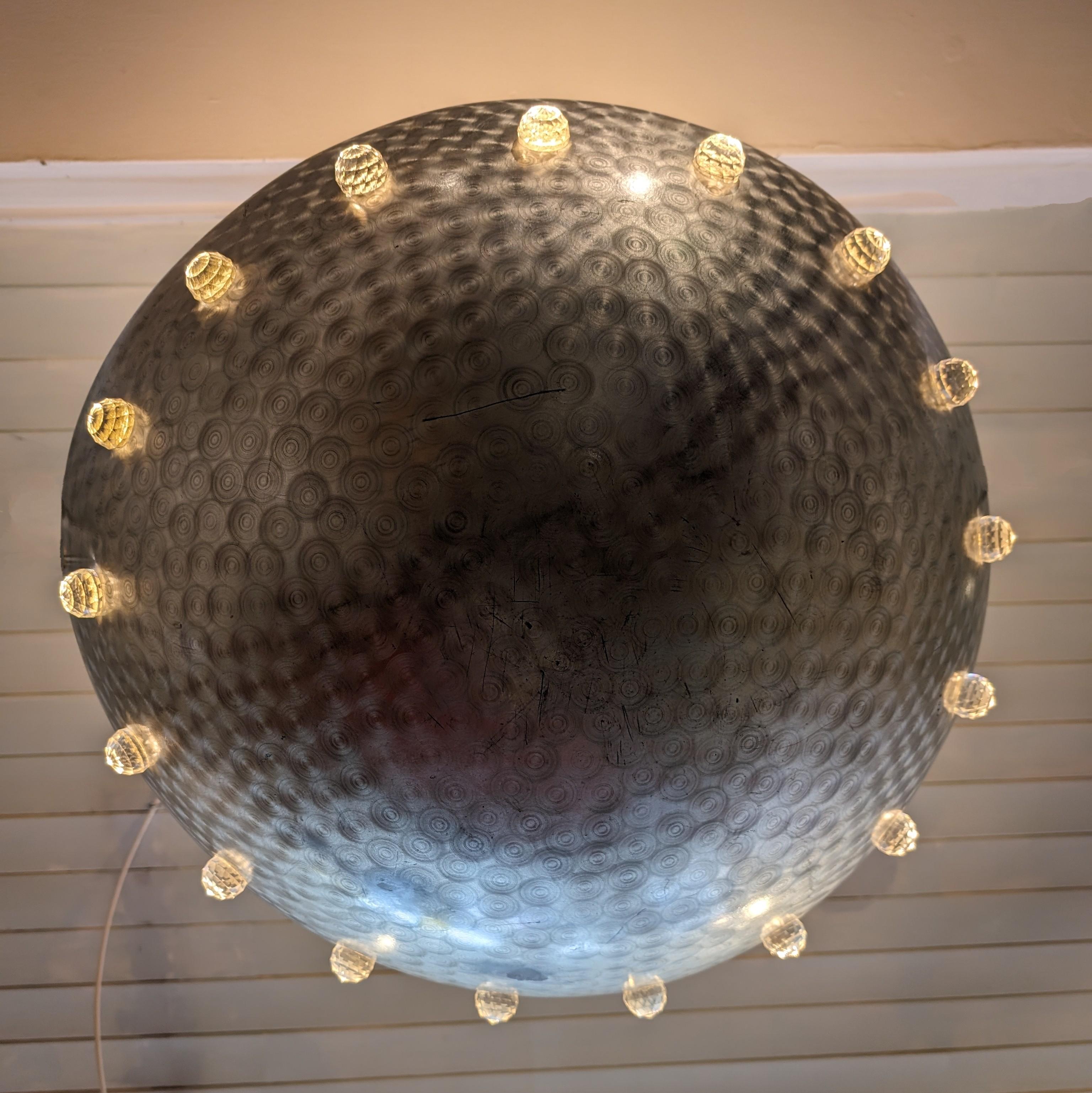 Lge postmodern aluminium & crystal pendant light attr Rupert Nikoll for Stejnar For Sale 2