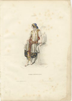 lgeria Moorish Woman – Hand-Colored Costume Lithograph, 1853