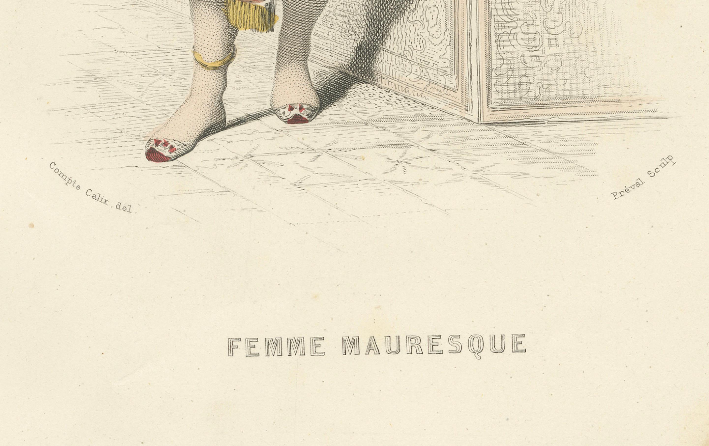 lgeria Maurische Frau - Handkolorierte Kostümlithographie, 1853 im Zustand „Gut“ im Angebot in Langweer, NL