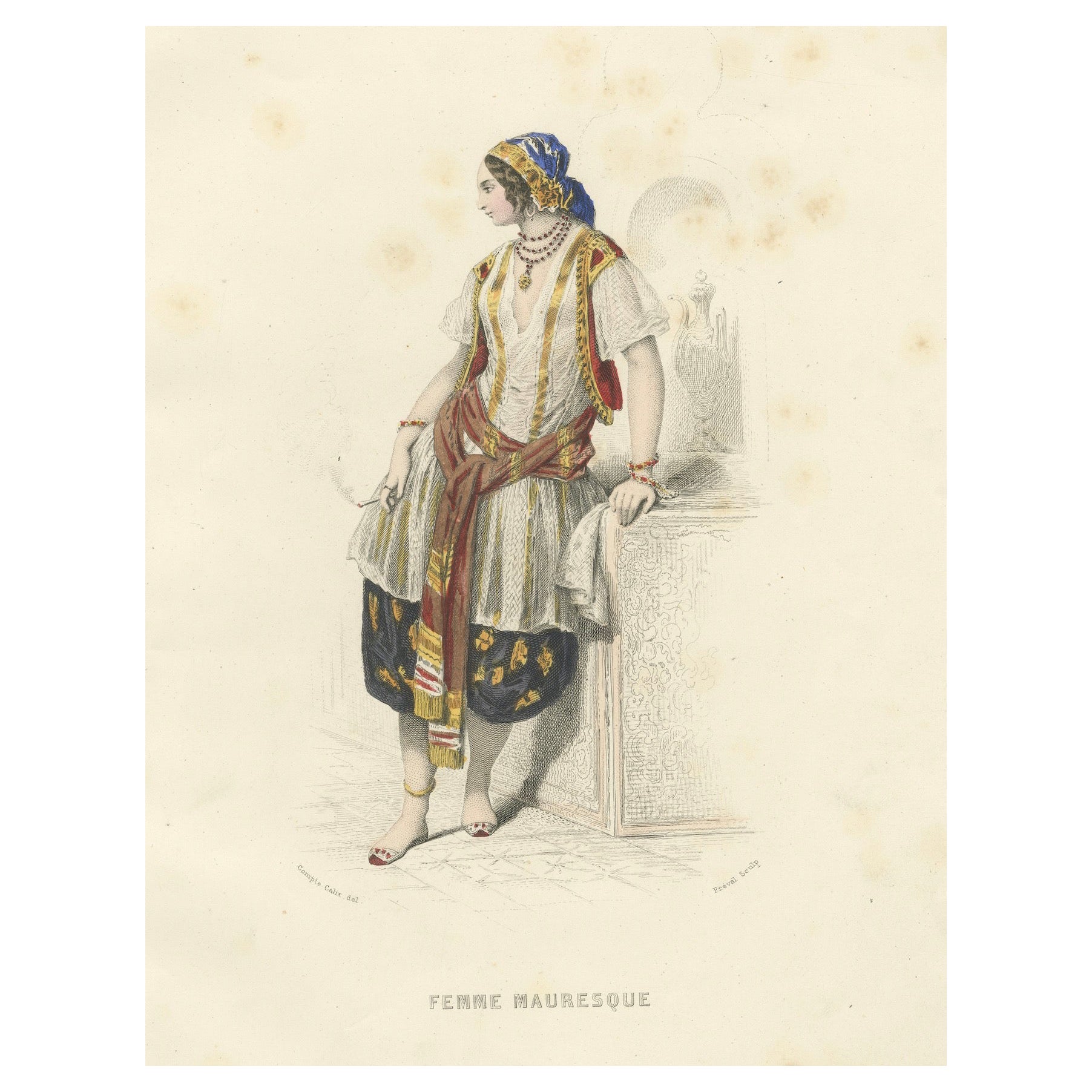 lgeria Moorish Woman – Hand-Colored Costume Lithograph, 1853