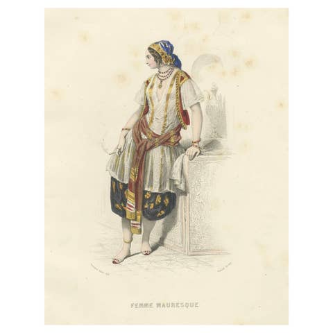 lgeria Moorish Woman – Hand-Colored Costume Lithograph, 1853