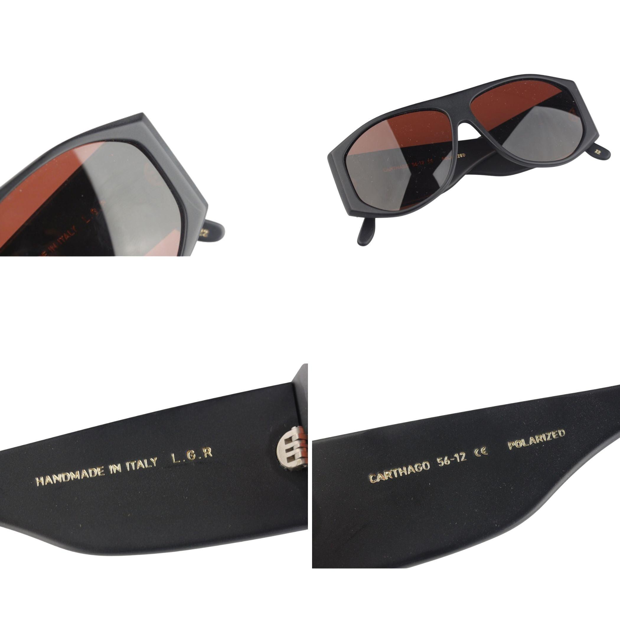 L.G.R. Matt Schwarze Unisex Polarisierte Carthago-Schilfrohr-Sonnenbrille, Unisex im Zustand „Hervorragend“ im Angebot in Rome, Rome