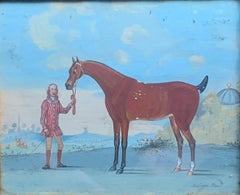 18th century English scene of a groom with a horse in a landscape