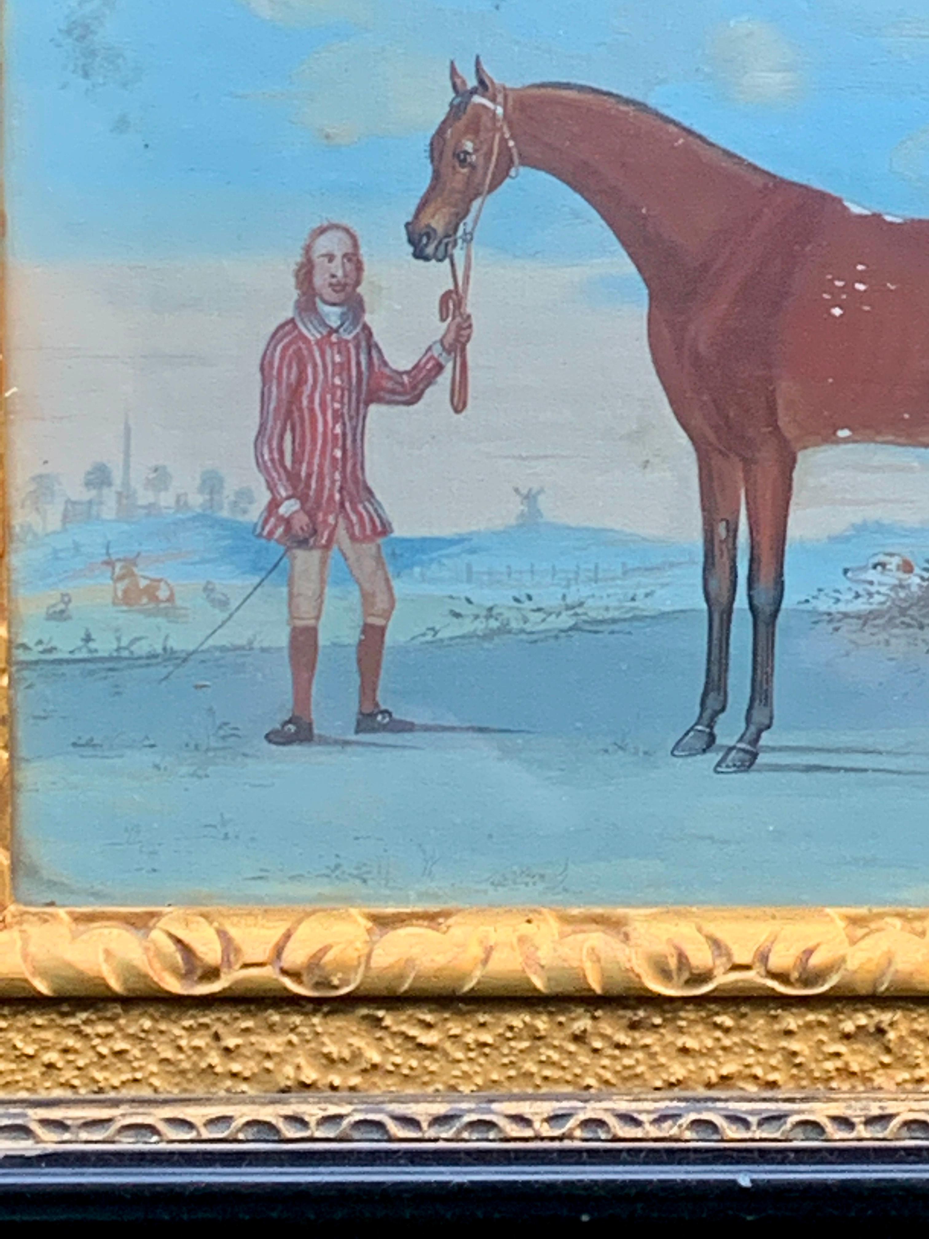 Scène anglaise du 18e siècle représentant un ébéniste avec un cheval dans un paysage - Maîtres anciens Painting par L.Green