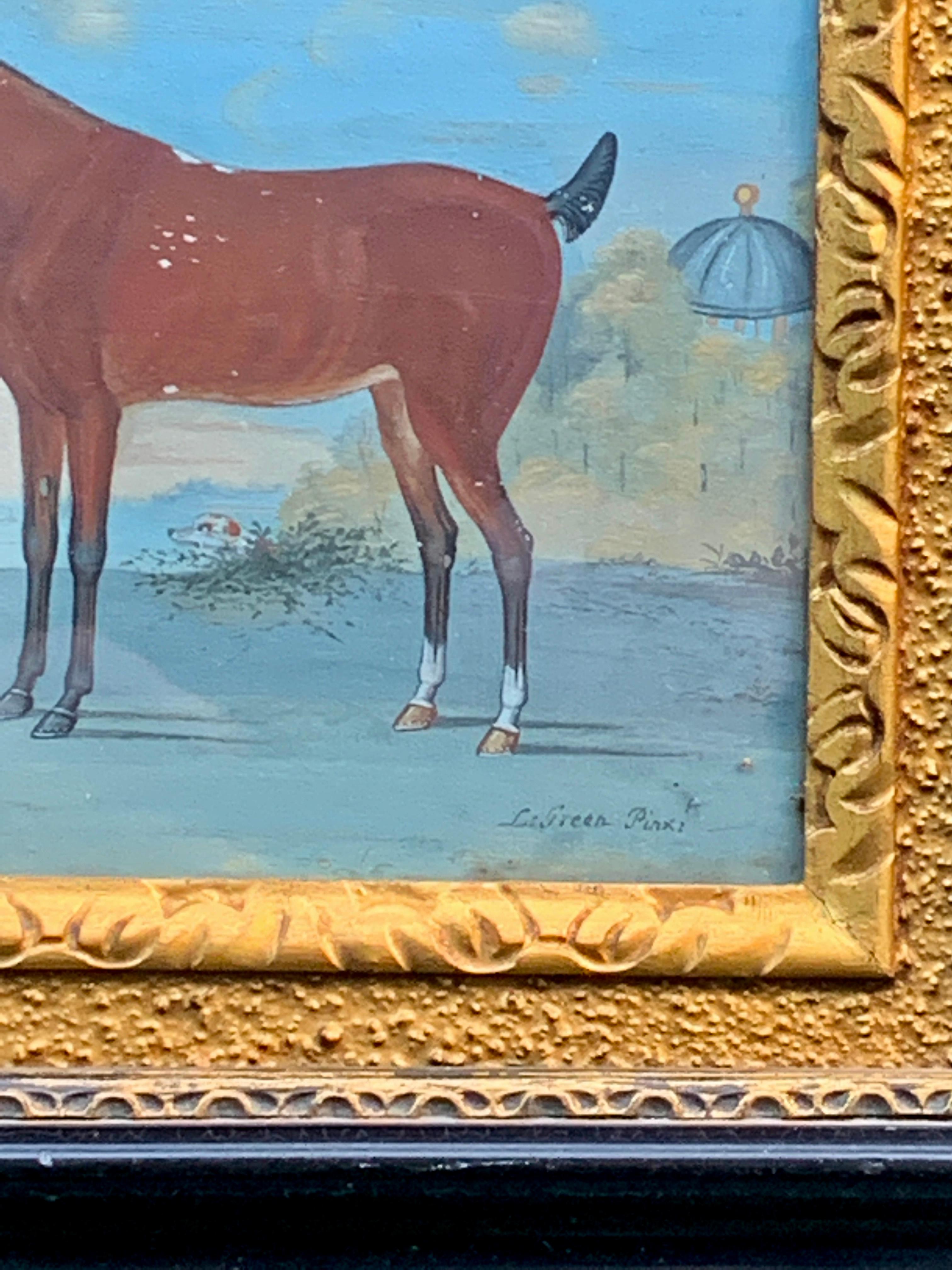 Scène anglaise du 18e siècle représentant un ébéniste avec un cheval dans un paysage - Gris Figurative Painting par L.Green